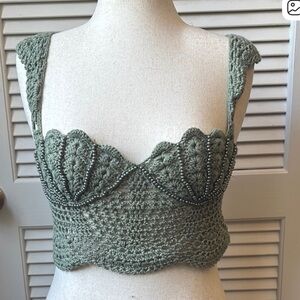 Crochet Crop Top - Green olive